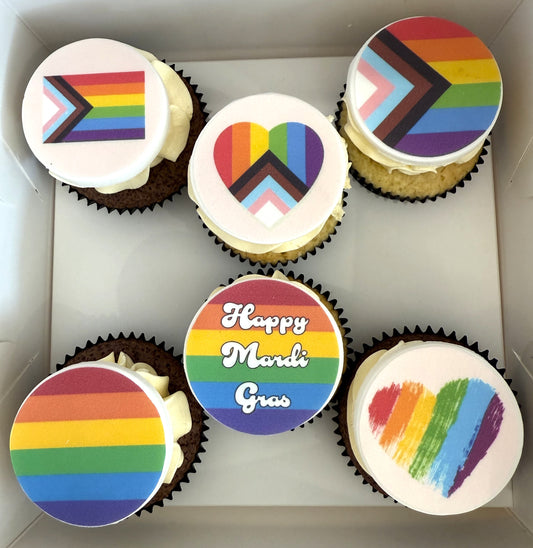 Mardi Gras, IDAHOBIT, Pride Cupcake Box - 6 or 12 in a box