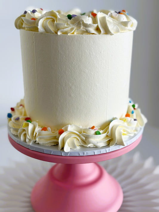 Ready to go party cake - Two Layer, 6 inch Buttercream covered - Choc fudge or Vanilla bean