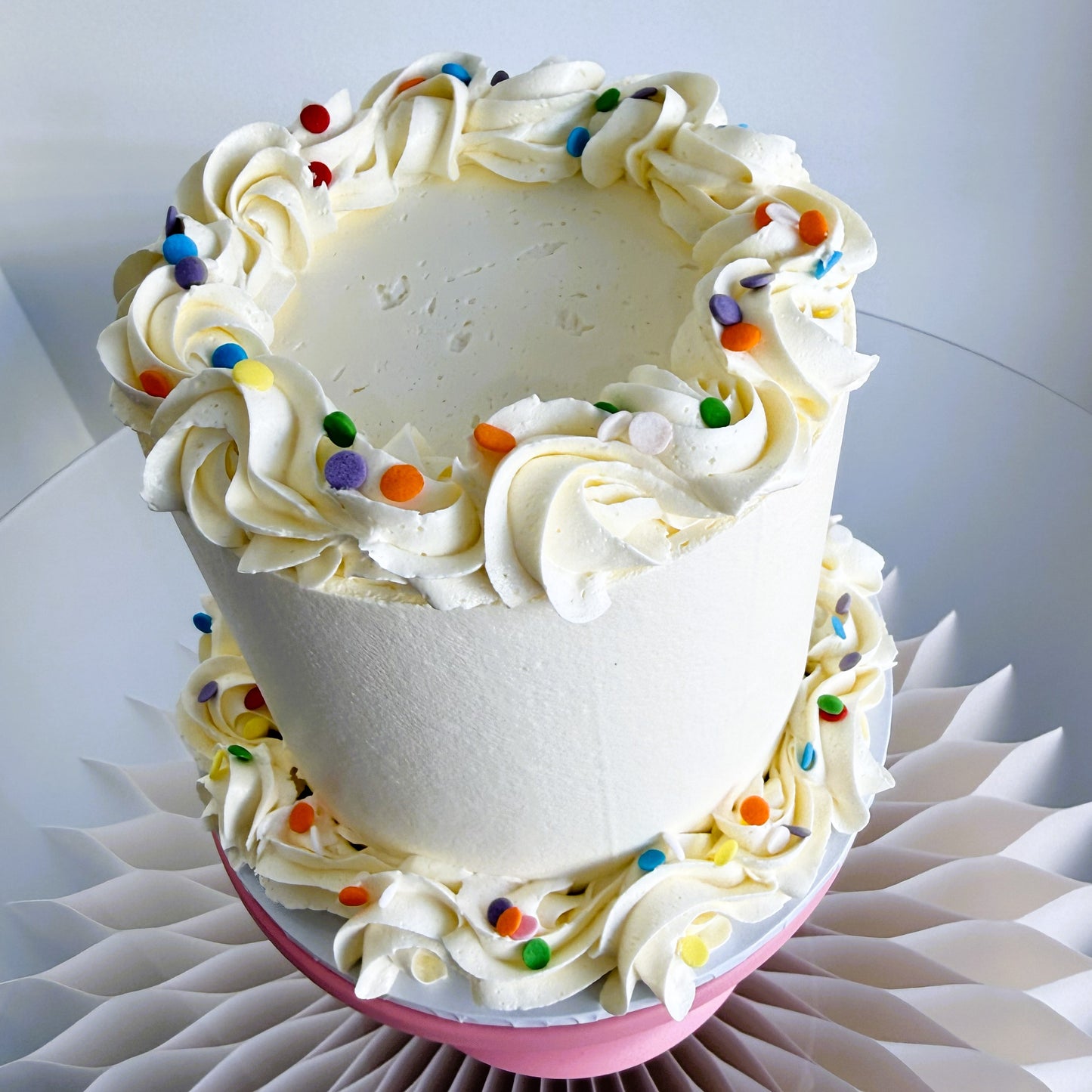Ready to go party cake - Two Layer, 6 inch Buttercream covered - Choc fudge or Vanilla bean