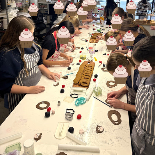 Kids cake decorating party in progress at the Rozelle studio